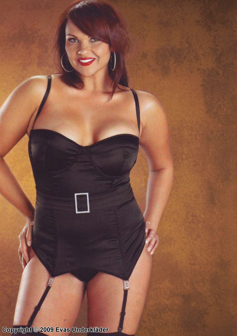 Bustier in stretch satin and rhinestones, plus size